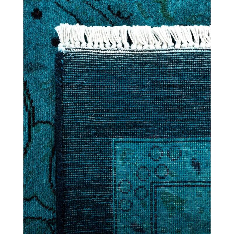 Overton Hand Knotted Wool Vintage Inspired Modern Contemporary Overdyed Blue Area Rug - 12' 2" x 18' 6"