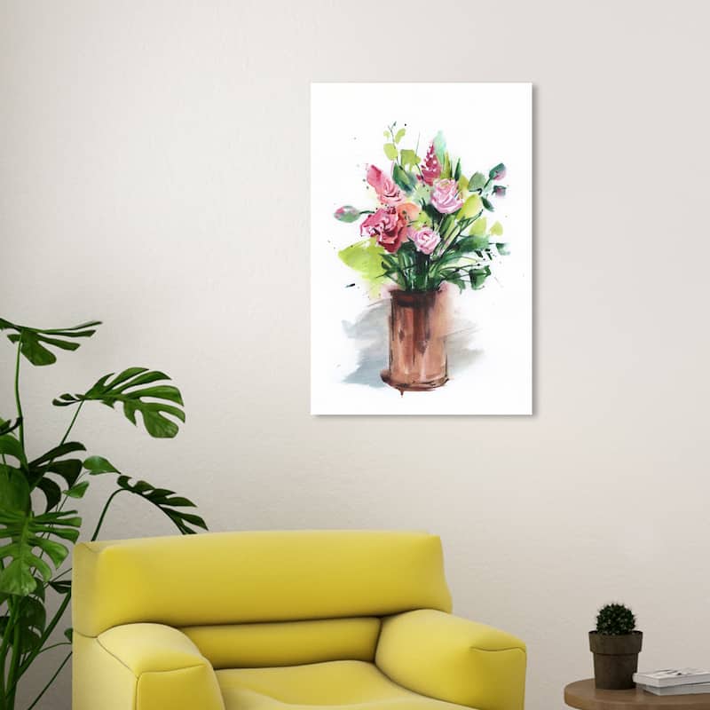 Wynwood Studio Canvas Floral and Botanical Candy Roses Green and Modern & Contemporary Wall Art Canvas Print - 30 x 20