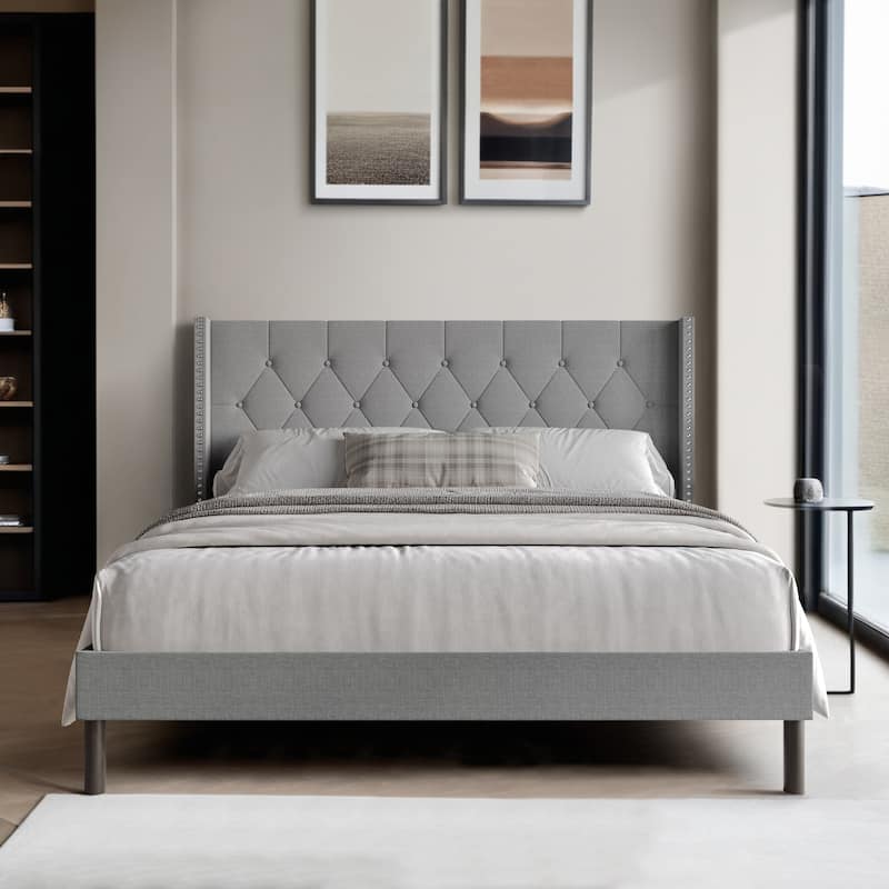 Clayfell Cicero Tufted Upholstered Wingback Panel Bed - Grey - Twin