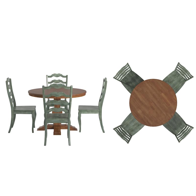 Ronda 45" Round Solid Wood Top Dining Set with French Ladder Back Chairs