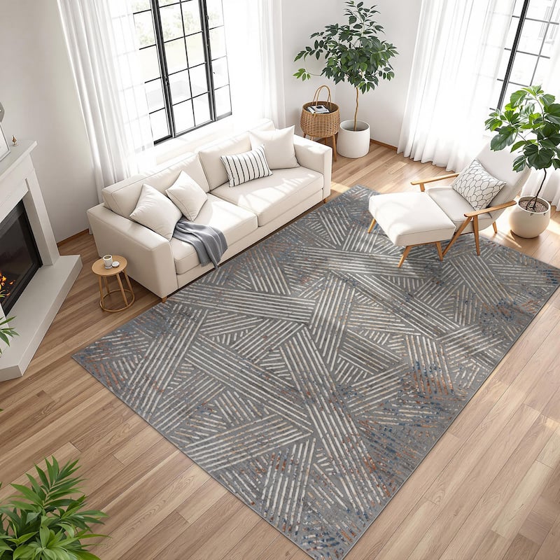 Gertmenian Arlo High Low Transitional Modern Gray Ivory Black Indoor Area Rug Collection - 7'10"x10' - Takara Grey - Rectangle