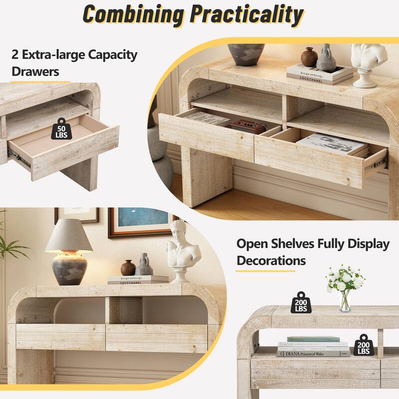 52 Inch Retro Style Console Table with Large Drawers