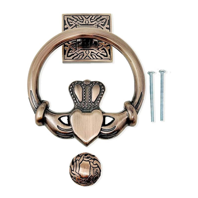 Brass Claddagh Circular Door Knocker with Irish Symbolism - Copper Finish