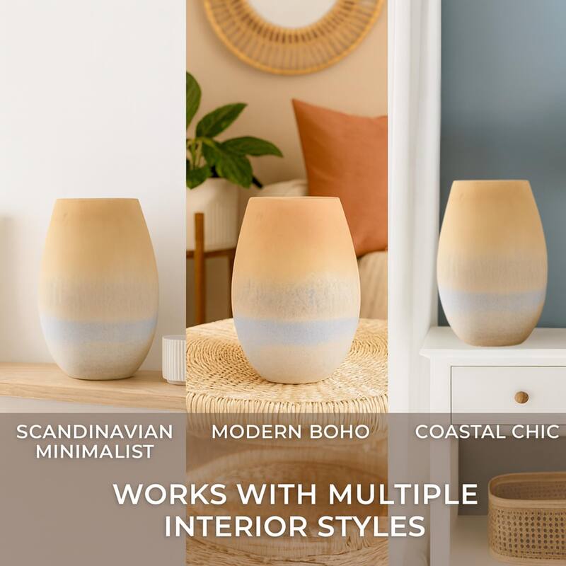 Aria Home Large Oblong Ombre Ceramic Vase Coastal Centerpiece Decor