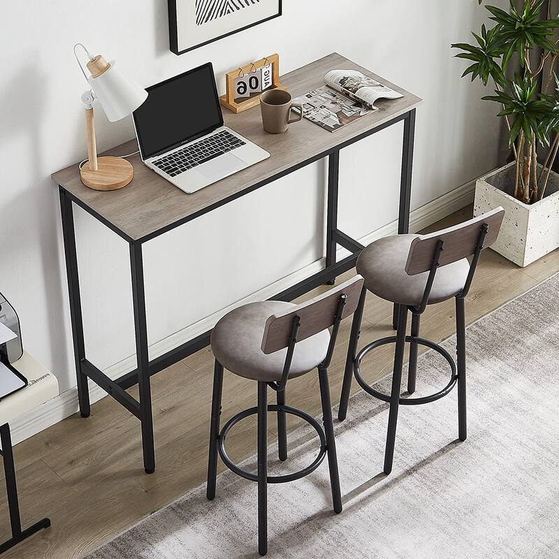 3-Piece Bistro Set, Dining Table and Upholstered Stools w/ Backrest