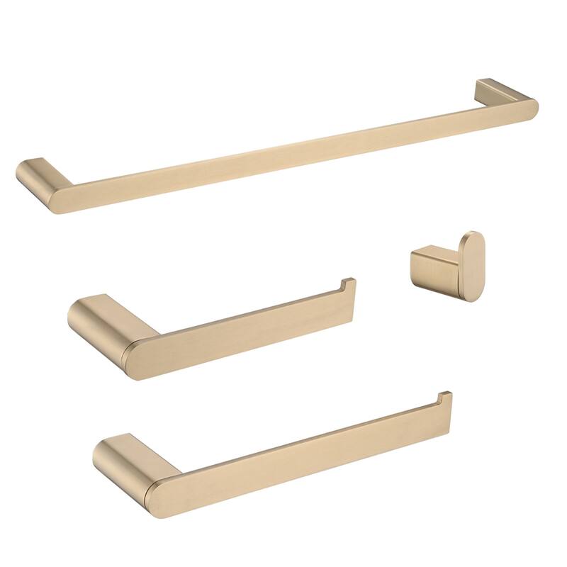 Topcraft Wall Mounted Stainless Steel Bathroom 4-Piece Hardware Accessory Set - Brushed Gold