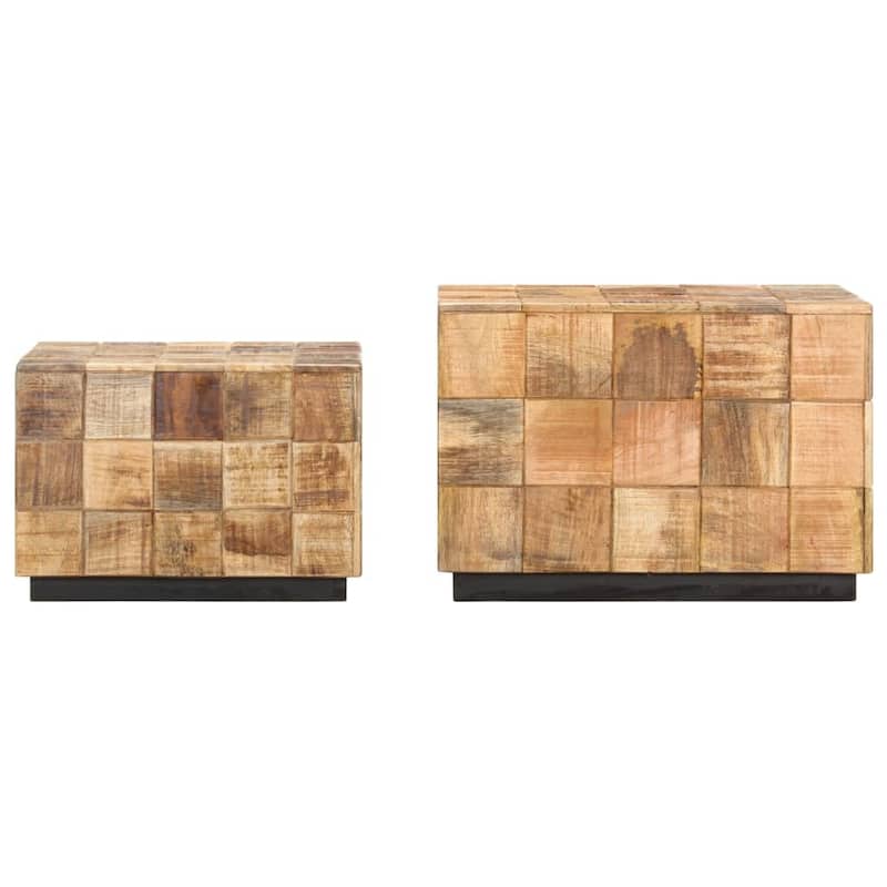 vidaXL Coffee Tables 2 pcs with Block Design Rough Mango Wood - 15.7" x 15.7" x 13.8"