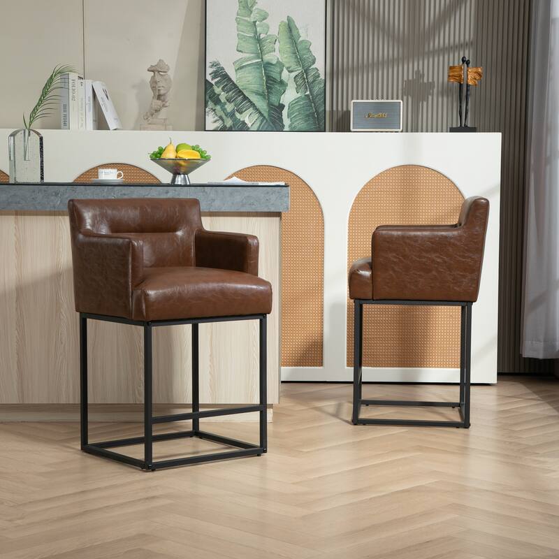 House Hold Counter Height Bar Stools Set of 2,Modern Square PU Bar Stool
