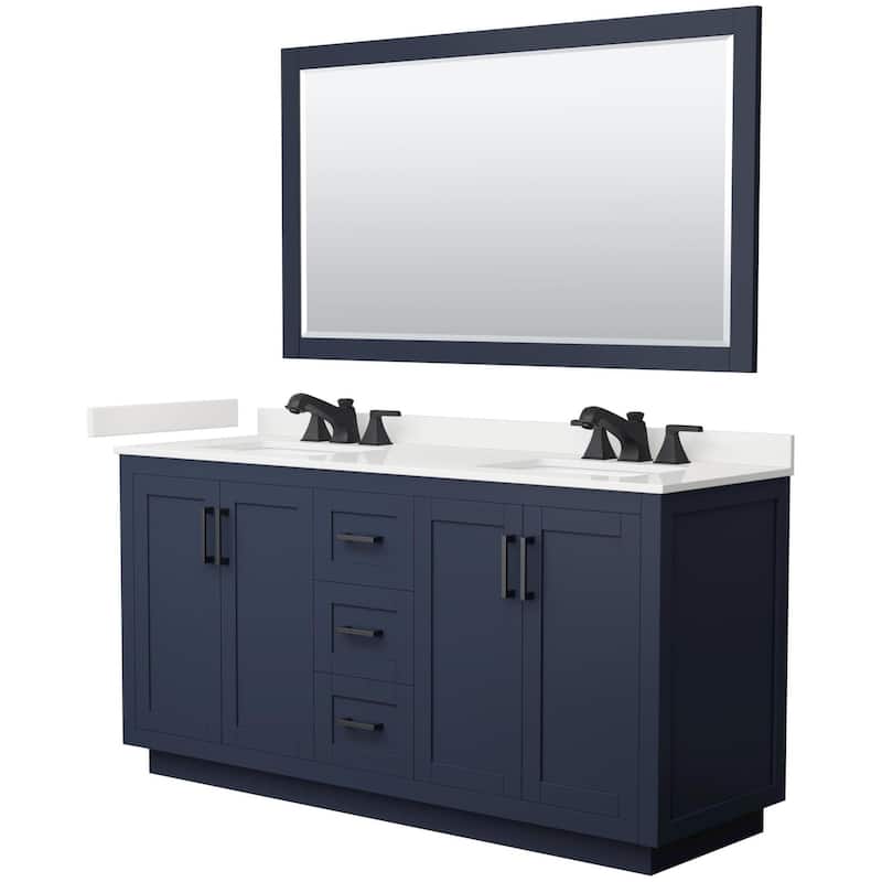 Wyndham Collection WCF292966D-QTZ-US3M58 Miranda 66" Free Standing - Dark Blue / White Quartz Top / Matte Black