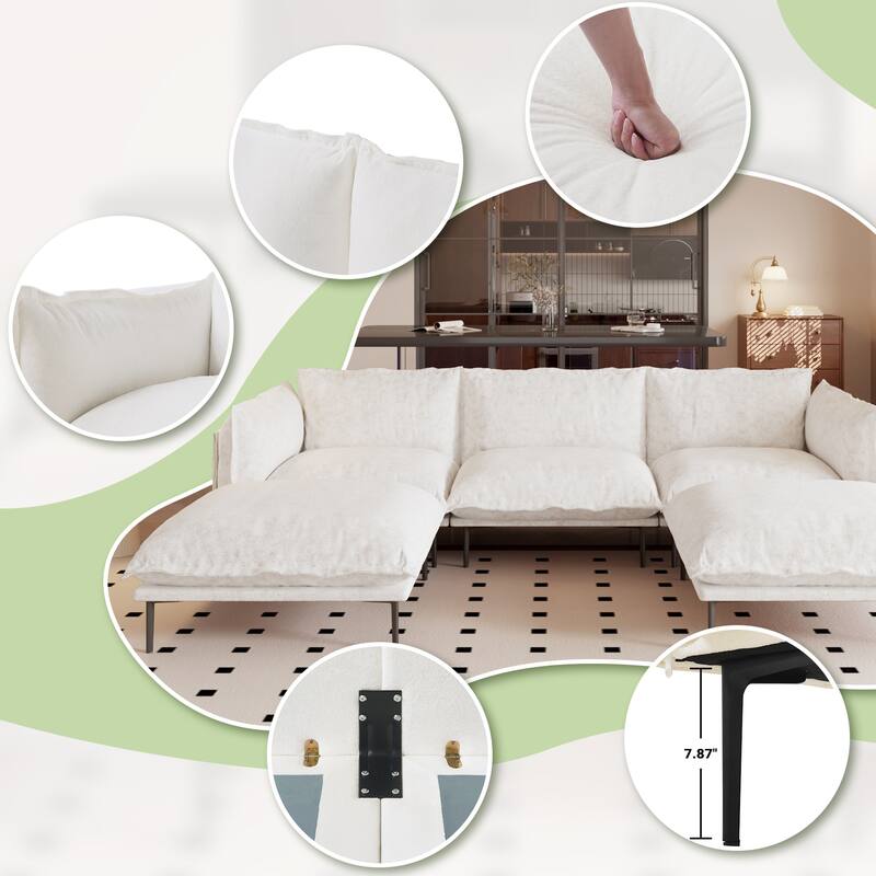 147" U-Shaped Modular Sectional Sofa Couch for Living Room Chenille Cloud Couches 4 Seater with 2 Ottoman
