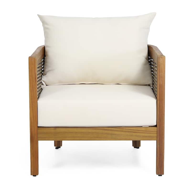 Burchett Outdoor Acacia Wood and Wicker Club Chairs (Set of 2) with Optional Sunbrella Cushions by Christopher Knight Home