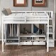 preview thumbnail 3 of 12, White Full Size Solid Wood Loft Bed with Wardrobe and Storage Table