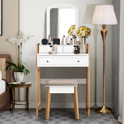 Costway Makeup Vanity Table Dressing table Cushioned Stool Set