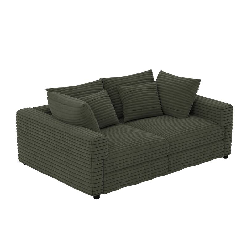 102.4" Corduroy Couch with Ottomans, 4 Seat Convertible Modular Sectional Sofa, Upholstered Couches with Pillows for Living Room