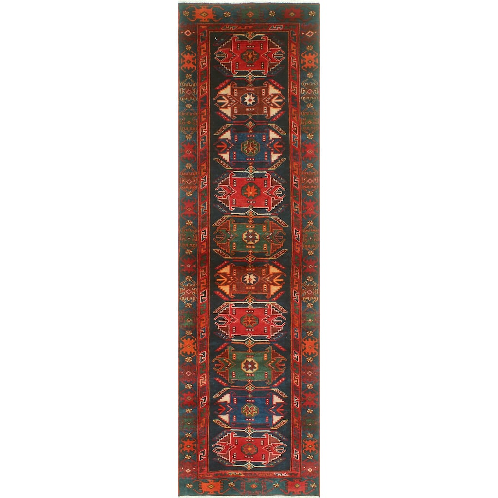 Fine Vintage Distressed Dax Navy/Red Runner - 2'11" x 10'5"