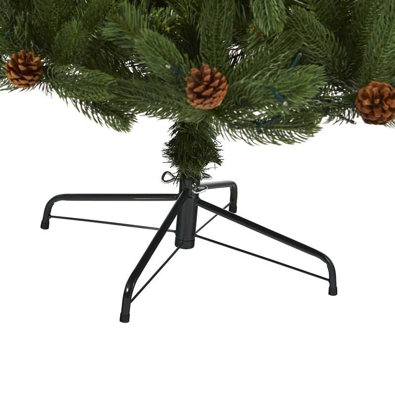 7.5ft Artificial Christmas Tree with Lights - Rocky Mountain Spruce, Pinecone Accents, Holiday Decor - Green - 84