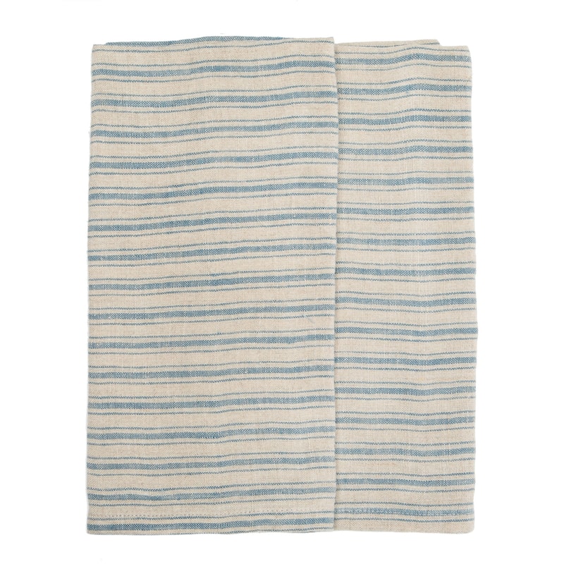 Caravan Boat Stripe Tea Towels Set of 2 - Natural and Blue
