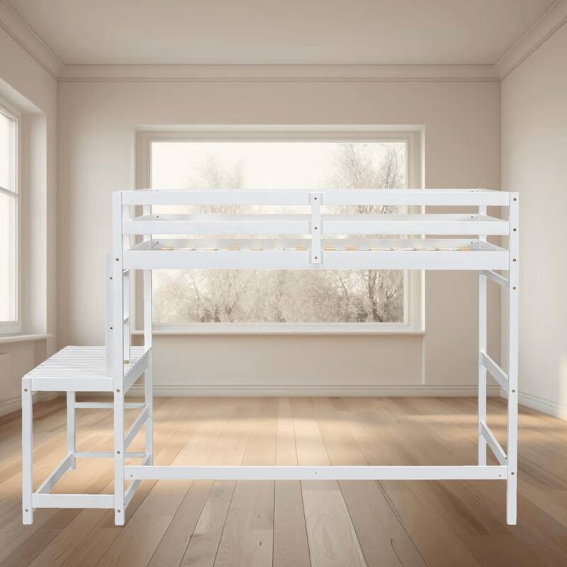 Twin Size High Loft Bed Frame with Ladders, Landing Platform, Guardrails, and Spacious Under-bed Storage for Kids Bedroom