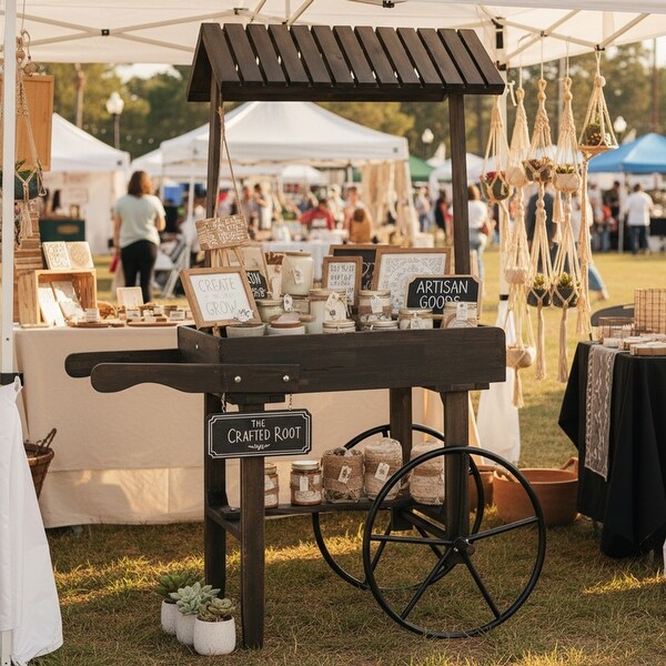 Sunnydaze Rustic, Vintage Flower Cart Display Stand with Wheels