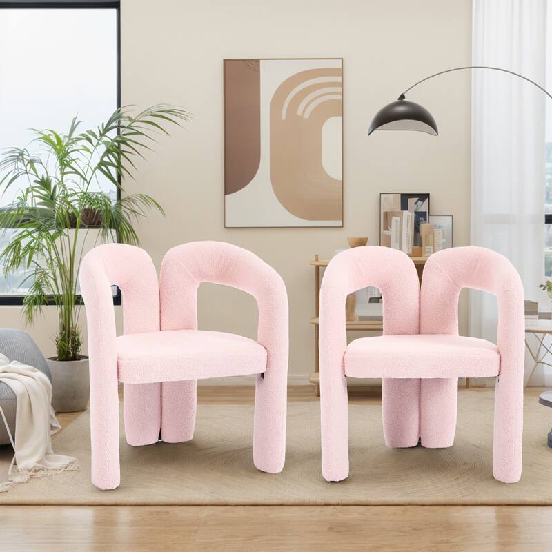 HOMEFUN Teddy Fabric Upholstered Wood Frame Contemporary Designed Dining Side Chair（set of 2） - Pink