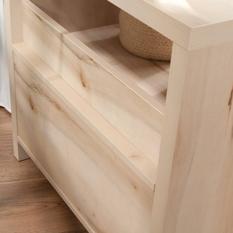 Rustic Brown Night Stand with Large Drawer and Open Shelf