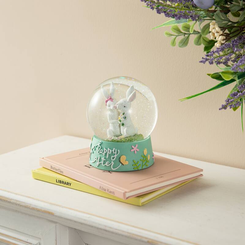 Glitzhome Easter Resin Bunny Couple Waterglobe Spring Gifts Table Decor