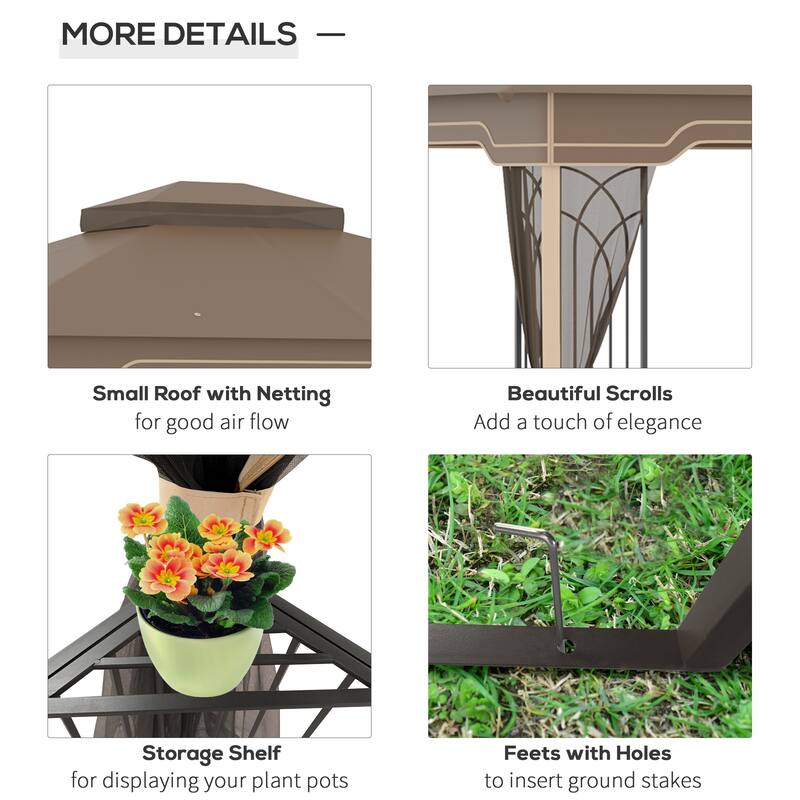 Outsunny 12' x 10' Outdoor Patio Gazebo Canopy with Double Tier Roof and Netting Sidewalls for Garden, Lawn, Backyard