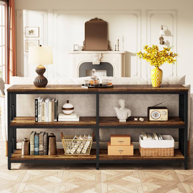 3-Tier Console Table , 70.9-in Industrial Sofa Table, Long Foyer Table Entryway Table