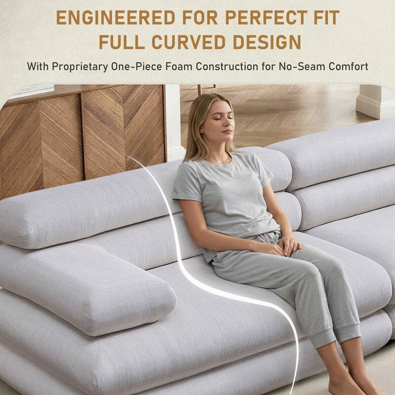 118" Upholstered Linen-Blend Chenille The Serenity Curved Sofa