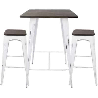 Carbon Loft Samira 3-piece Industrial Pub Set with Vintage White Frame and Espresso Wood - N/A