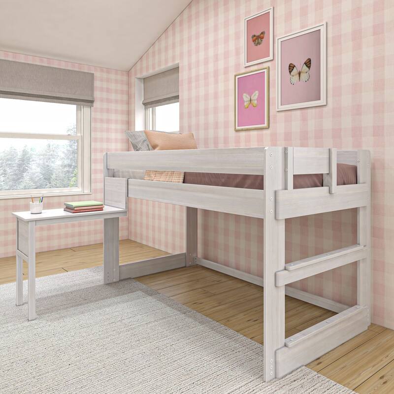 Max and Lily Farmhouse Twin-Size Low Loft with Hook-on Desk - White Wash