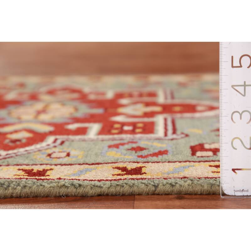 Hand Knotted Oriental 100% Wool Carpet Transitional Geometric Green Khotan Runner Rug - 7' 10'' X 2' 6''