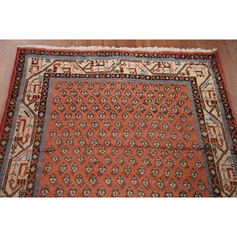 Hand Knotted Oriental 100% Wool Carpet Traditional All-Over Red Botemir Runner Rug - 10' 2'' X 3' 5''