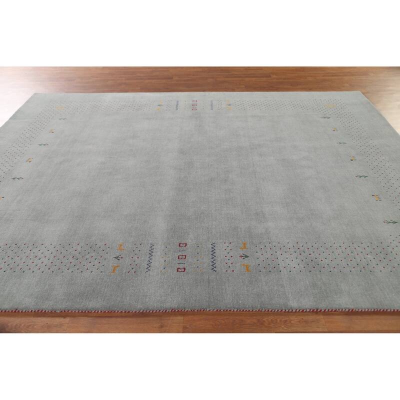 Silver Gray Gabbeh Indian Area Rug Handmade Wool Carpet - 7'7"x 9'9"