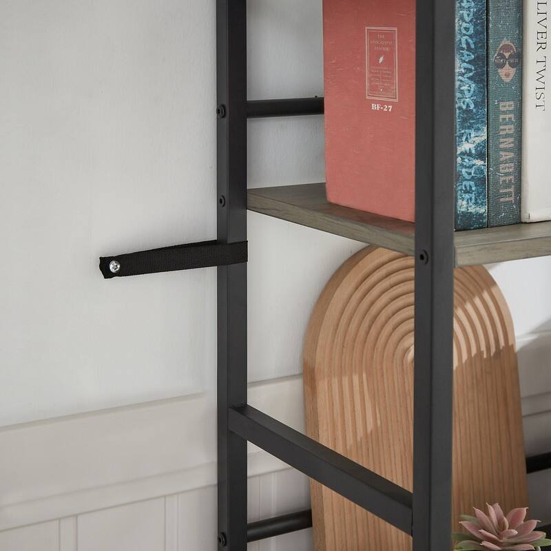 Grondin Vintage Industrial Style Triple Wide 5-Tier Bookcase Large Etagere Bookshelf Open Storage Rack with Metal Frame