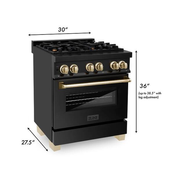 ZLINE Autograph Edition 30" Dual Fuel Range in Black Stainless Steel with Accents