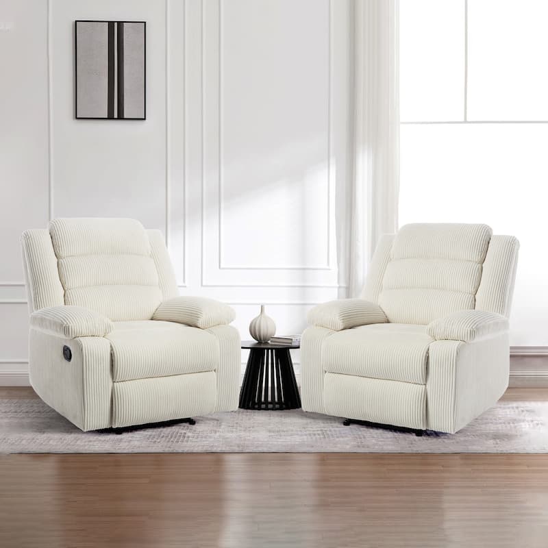2 Set Modern Corduroy Manual Recliner Chair, Oversize Accent Chair Recliner with Wide Armrest - Beige