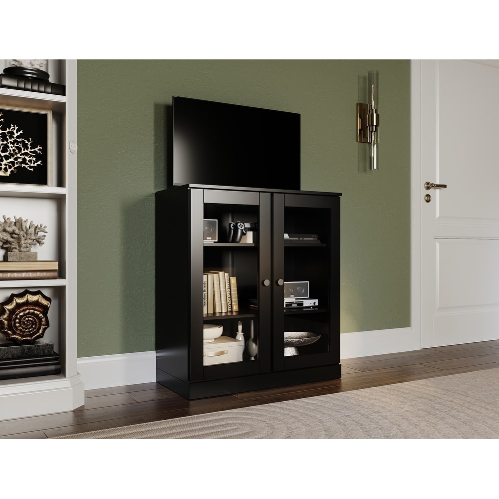 Palace Imports 100% Solid Wood TV Stand with Clear Glass Doors for TVs up to 32"