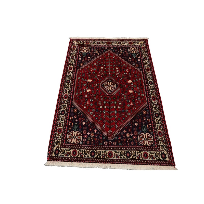 3'7''x5'1'' Hand Knotted Wool Red Abadeh Traditional Rug - 3' 7'' x 5' 1''