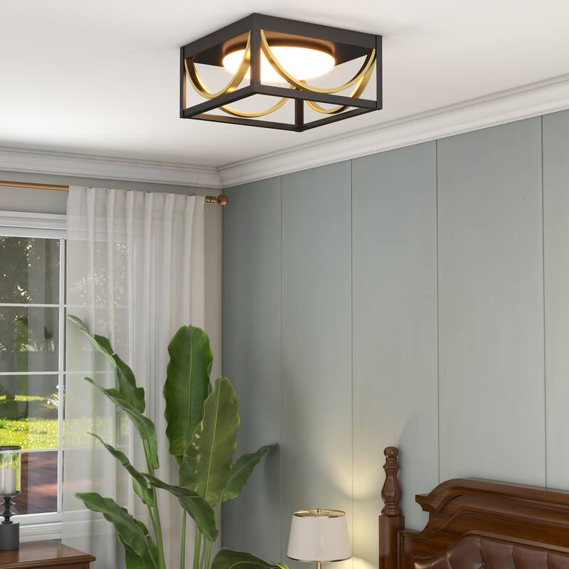Modern 1-Light Matte Black LED Flush Mount Ceiling Light - 5.5'' H X 11.8'' W X 11.8'' D