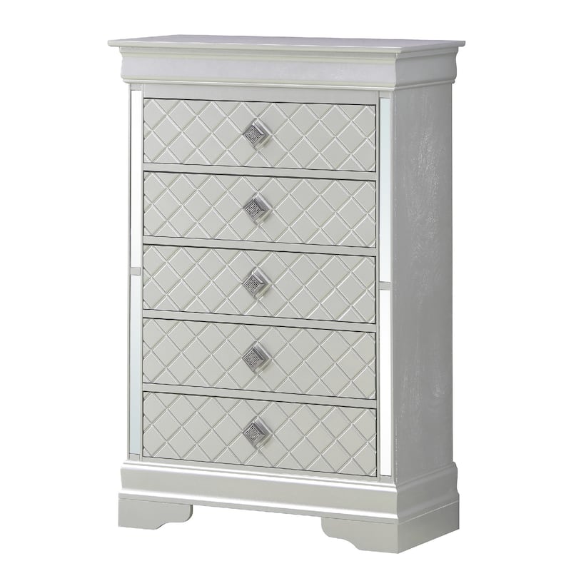 5-Dovetailed Drawer Wooden Bedroom Chest - 48" - Silver