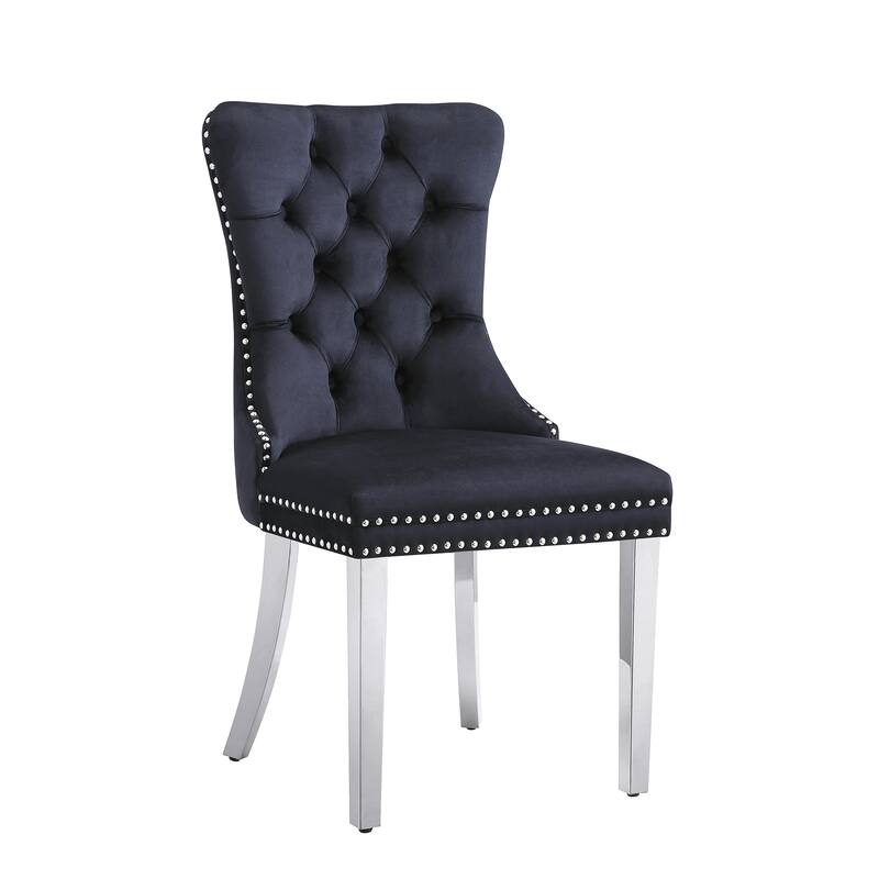 Stylish Black Velvet Dining Chairs with Silver Mirrored Finish Legs - Set of 2, 19.7"L x 24"D x 36.2"H, Chic Dining Room