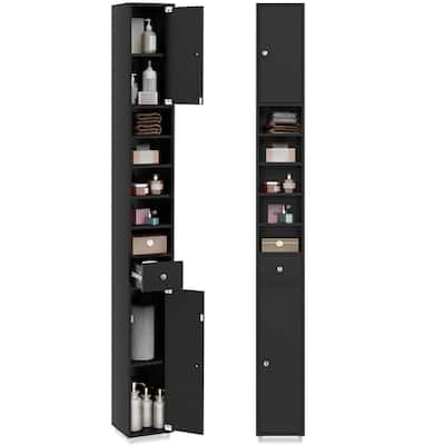 Gymax Tall Slim Bathroom Storage Cabinet Linen Tower w/Drawer