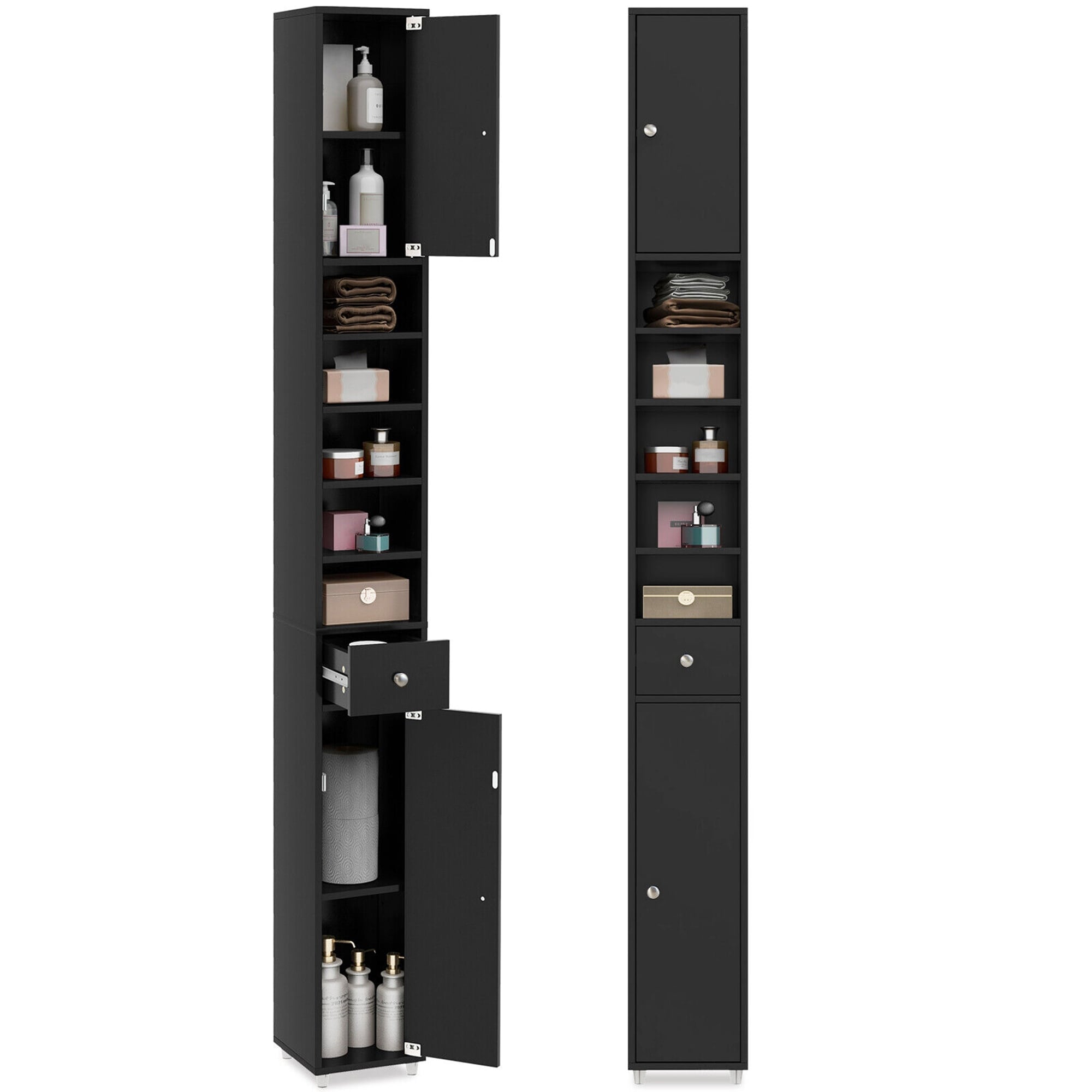 Gymax Tall Slim Bathroom Storage Cabinet Linen Tower w/Drawer