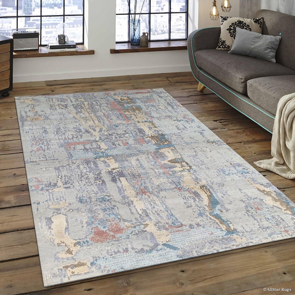 Hand-knotted Wool GREY MULTY Transitional Abstract Traditional