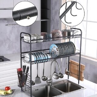 Over Sink Dish Rack, 2 Tier Stainless Steel Dish Rack Rustproof Durable ...