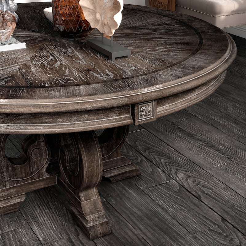Cornerways Traditional Brown Solid Wood Pedestal Base Round Dining Set by The Gray Barn
