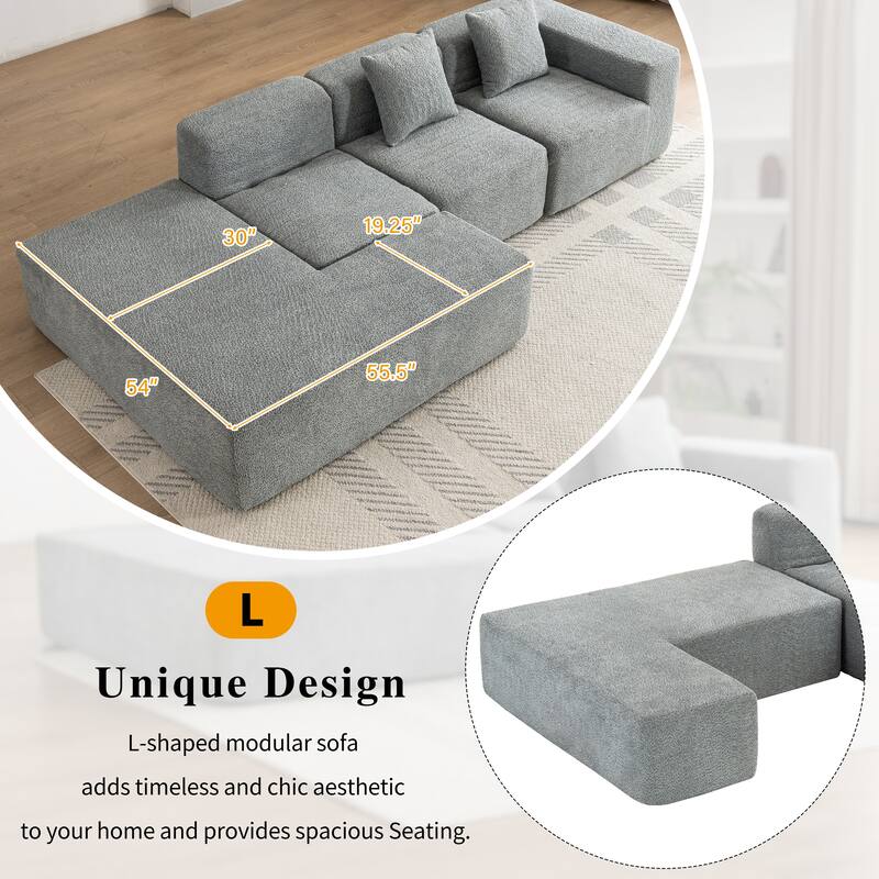 Grey 116.5" Versatile 4-Seater Sectional Sofa