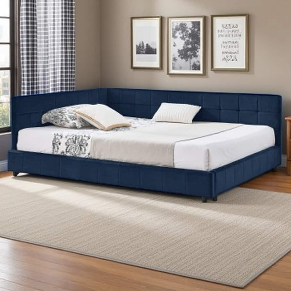 Mid-Century Full Size Velvet Daybed with Tufted Backrest & Armrests, Upholstered Sofa Bed Frame for Bedroom or Living Room