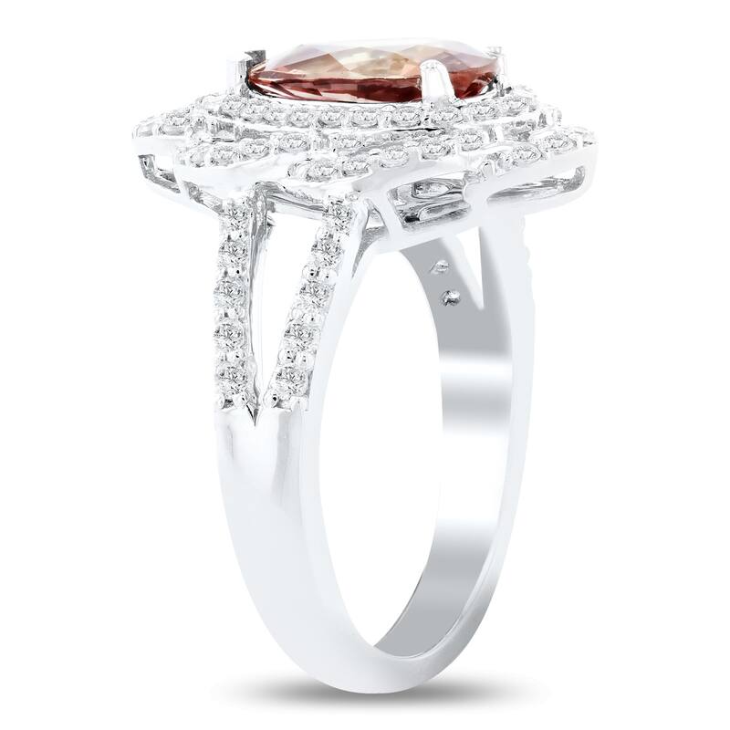 Auriya 14k White Gold 1 3/4ct Pear-Shaped Rare Pink Sapphire and 5/8ct TDW Diamond Halo Engagement Ring